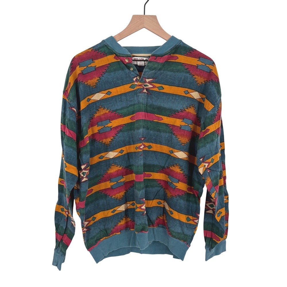 Miller‎ Stockman Vintage Southwestern Tribal Henley Shirt Mens XL Multicolor